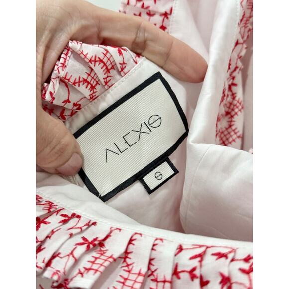 Alexis Barbara Pretti Embroidered Ruffle Wide Leg Jumpsuit Pink/White Women's S - Picture 4 of 5